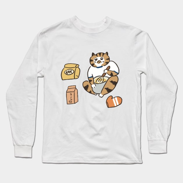 funny cat  making bread Long Sleeve T-Shirt by LittleAdong